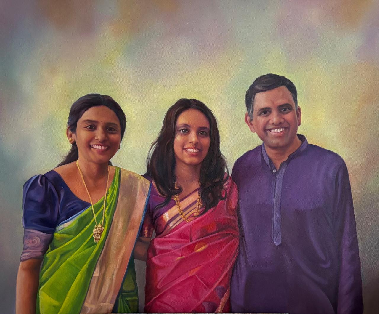Commissioned family portrait in oils for Ashok